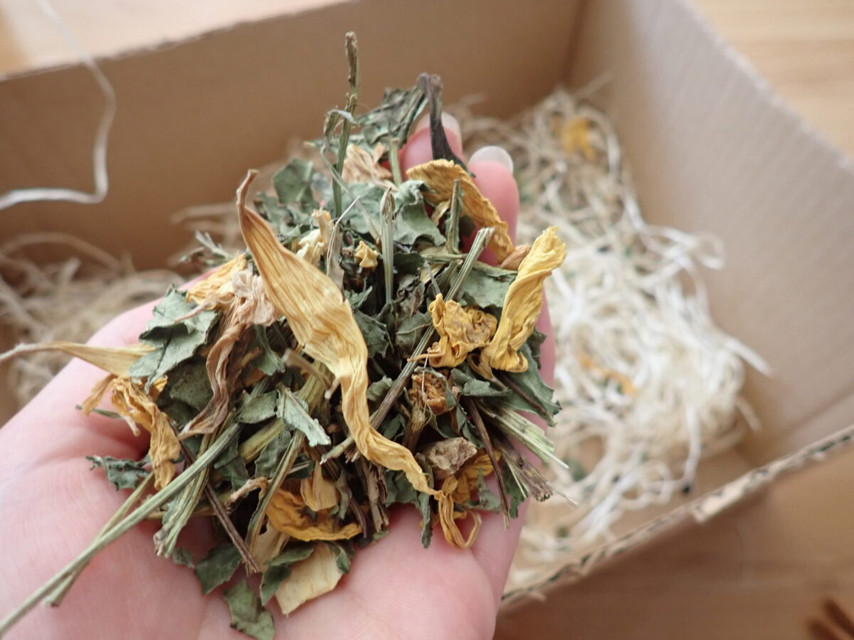 Dried flowers for rodent foraging box
