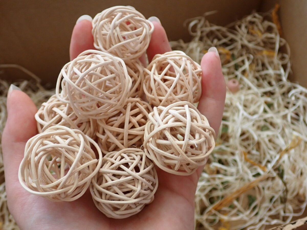 Wicker balls for rodent foraging box