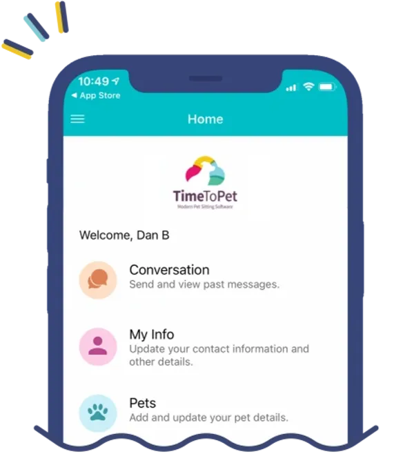 Illustration of the Time To Pet app home screen on a phone
